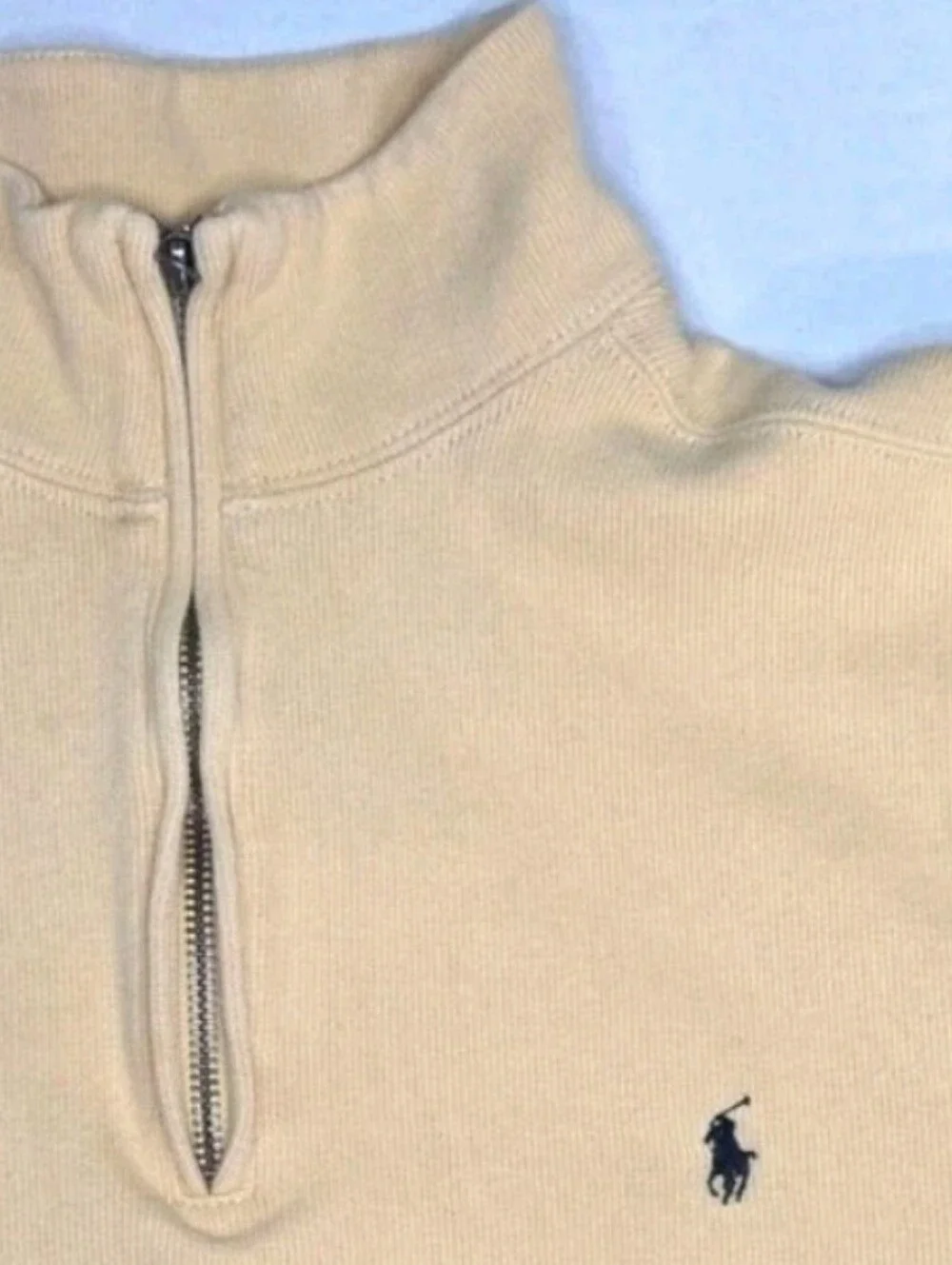 Polo Ralph Lauren 1/4 Zip Pullover Sweater Mens Size XL Yellow Logo Preppy Flaw- - Picture 5 of 8